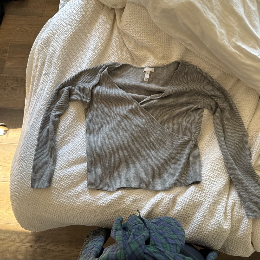 Leith Gray Wrap Sweater